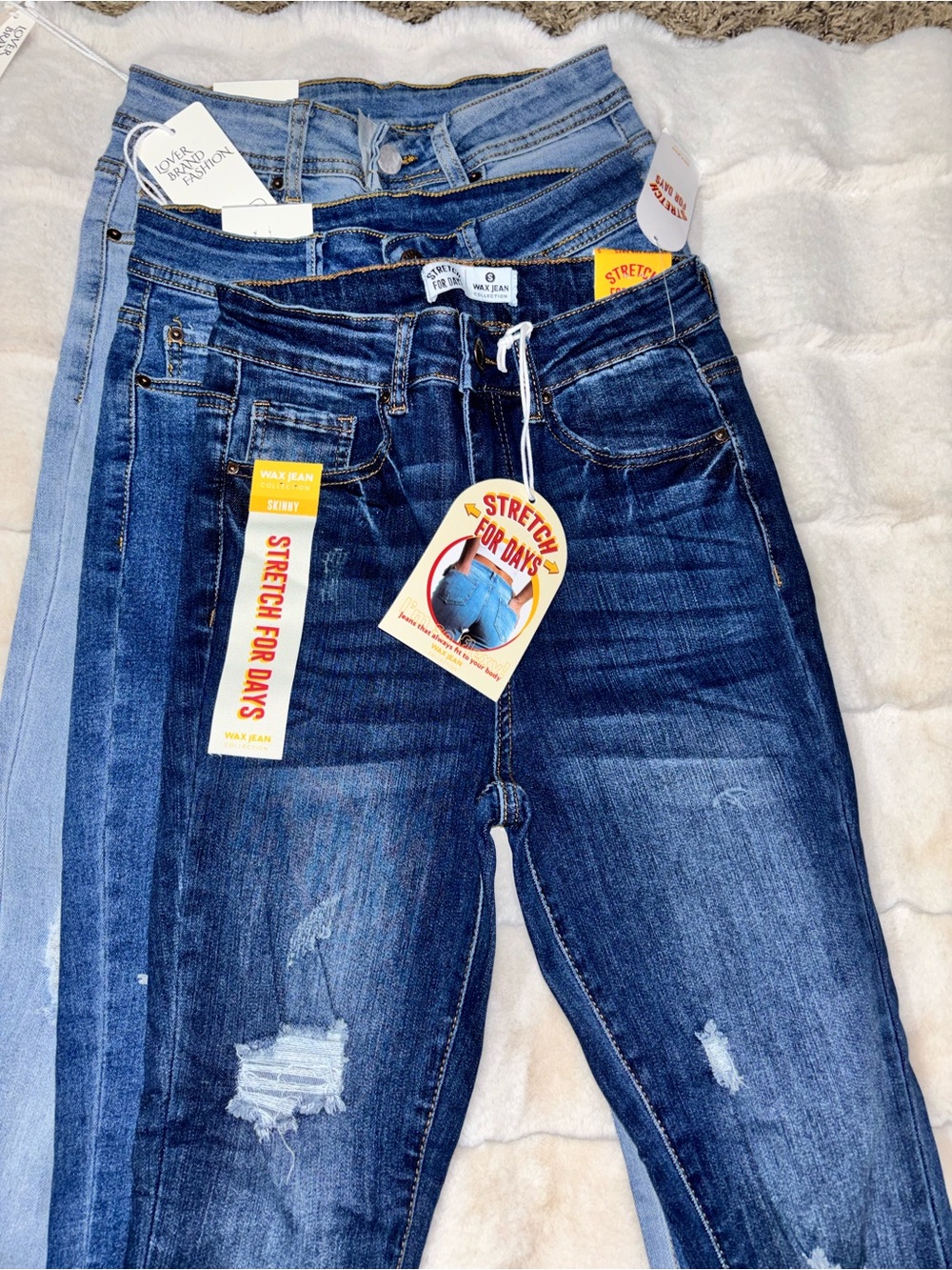3 jean Wax Jean Trio: Dark & Medium Blue Stretch Skinny Jeans